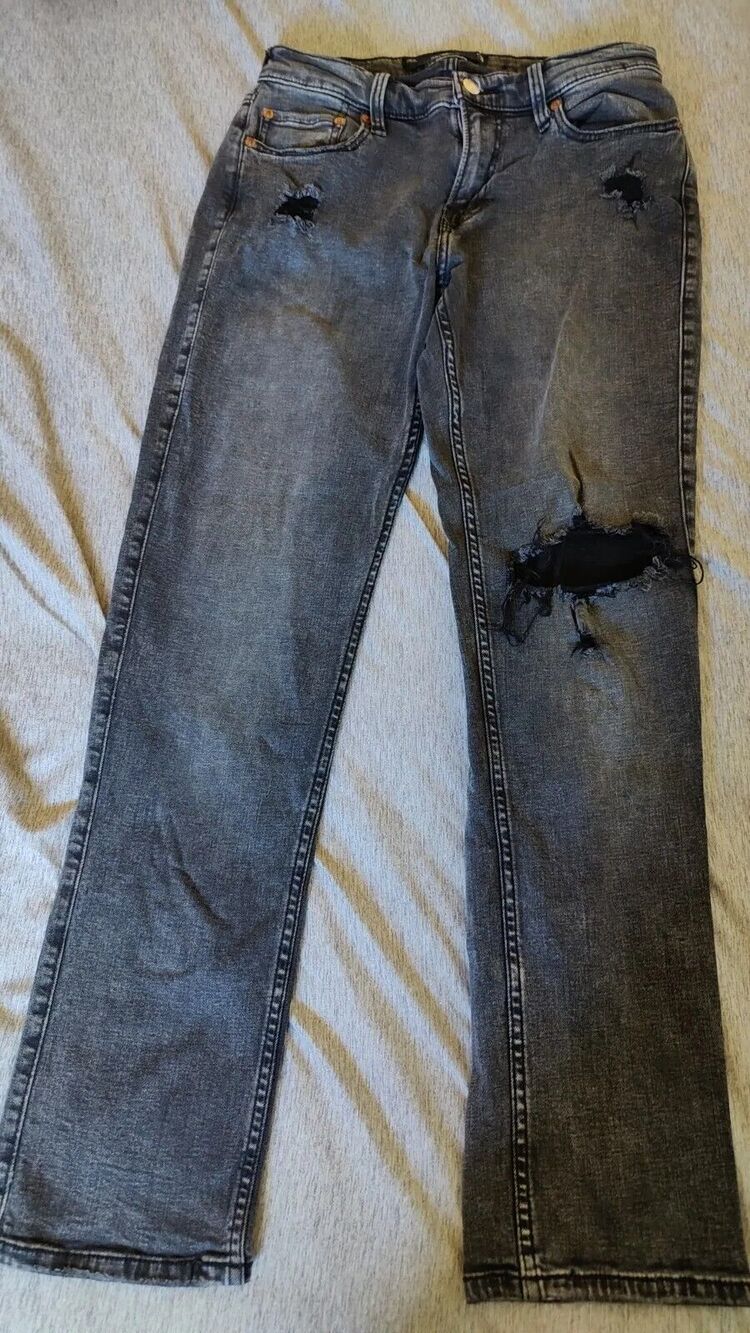 Hollister Jeans Slim Straight Distressed Gray 30X30 (Actual 30X29) Inside Black